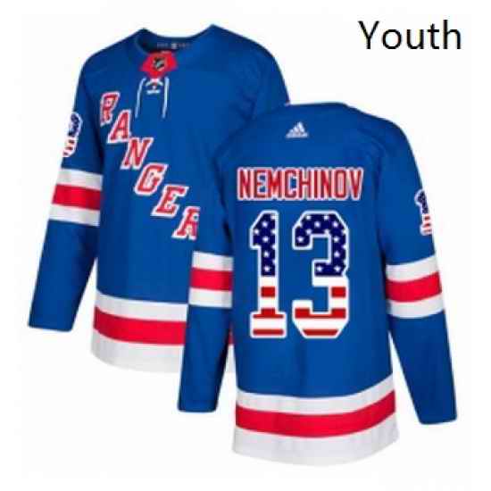 Youth Adidas New York Rangers 13 Sergei Nemchinov Authentic Royal Blue USA Flag Fashion NHL Jersey
